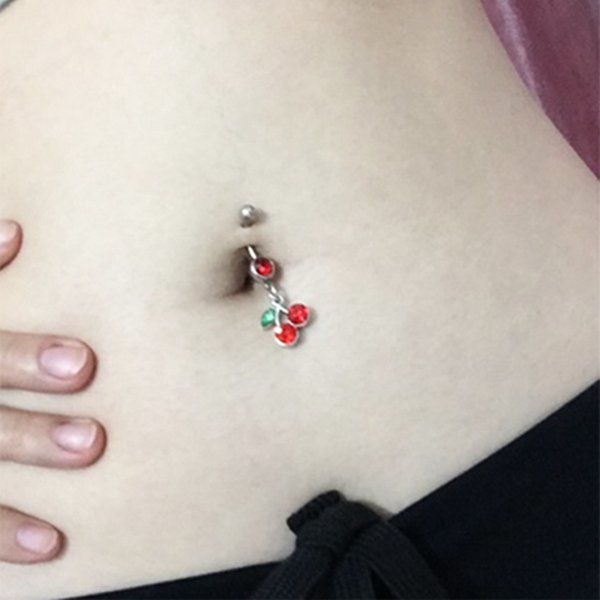 rhinestone red cherry navel belly