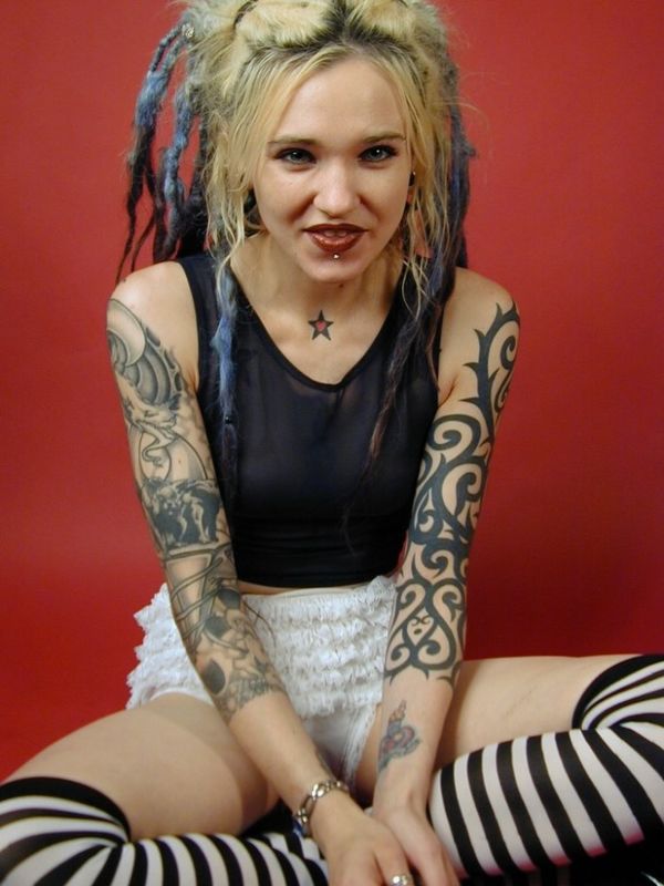 Punk rock girl posing in and out of