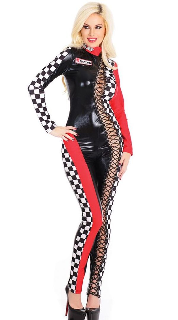 Lace-Up Racer Jumpsuit, Sexy Race Driver Costume, Adult Woma