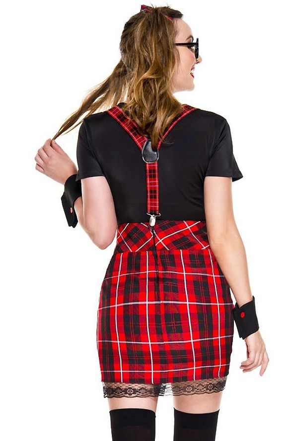 Music legs adult red plaid nerdy girl costume UpscaleStrippe