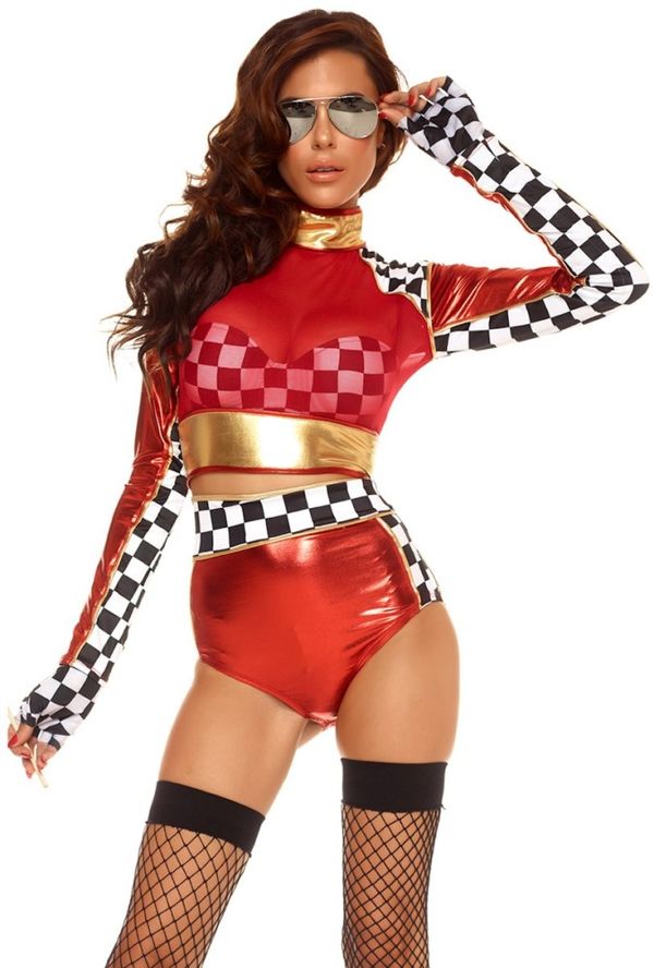 Sexy red womens nascar high waist checker costume UpscaleStr