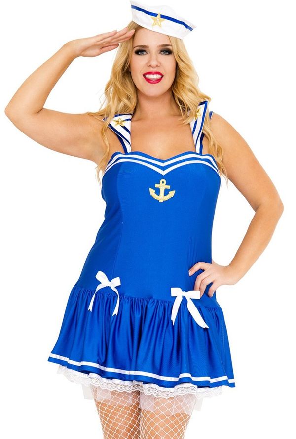 Plus size blue Navy sailor girl costume dress UpscaleStrippe
