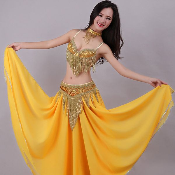 Sexy Belly Dance Costume For Ladies Yellow Sliver Bra+Belt H