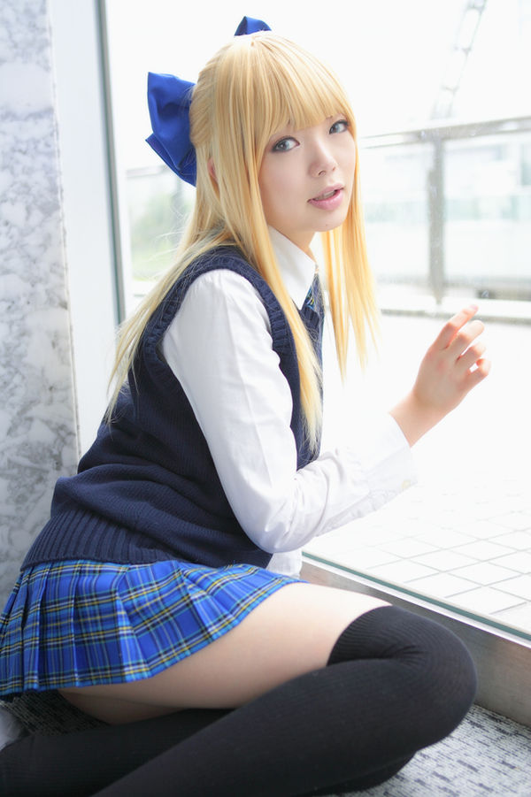 Safebooru - blonde hair cosplay hair bow namada photo school