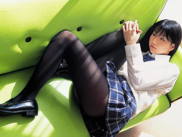 schoolgirl asian green couch -