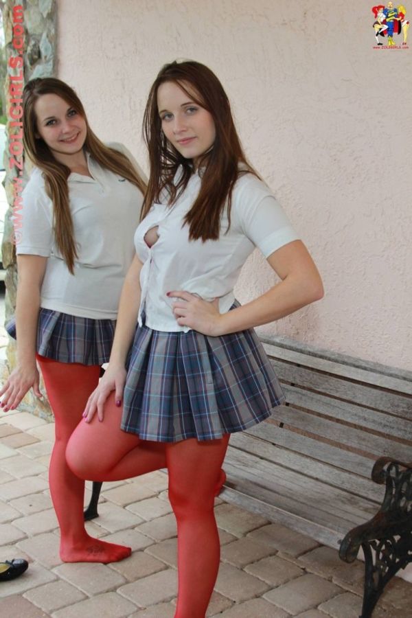Angelica and Britney in their schoolgirl uniforms and pantyh