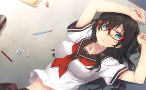 Wallpaper : gadis anime, kacamata,