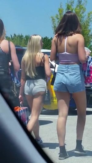 blonde teen in booty shorts