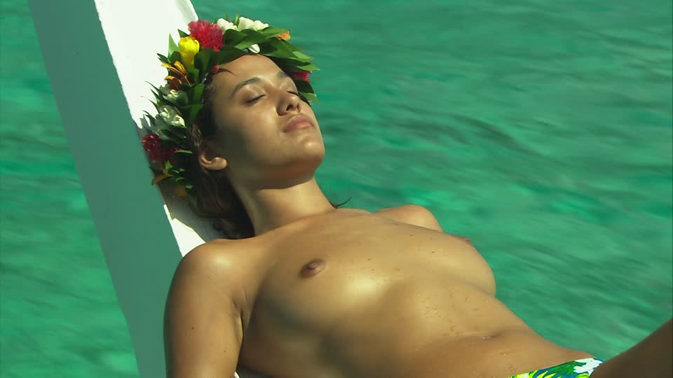 Woman Sunbathing Relaxing Moorea Polynesia HD Stock