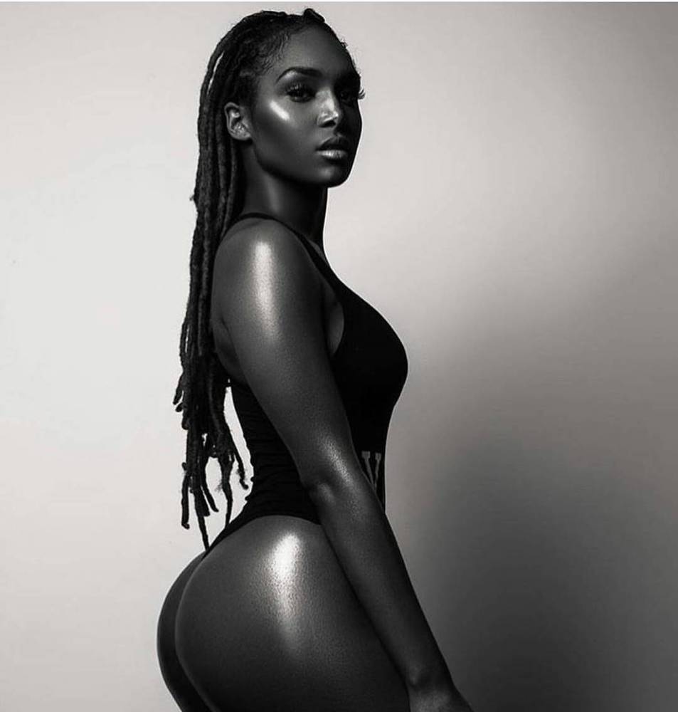 Portrait Blissful Sexy Hot Black Woman Stock Photo