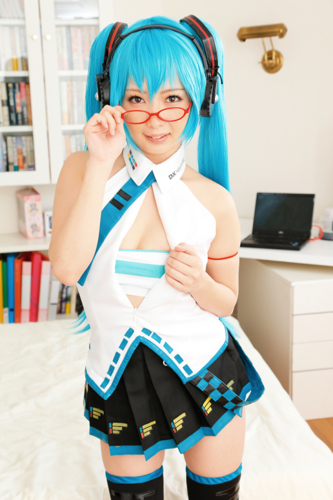 RealBooru - asian blue hair cosplay female glasses headphone